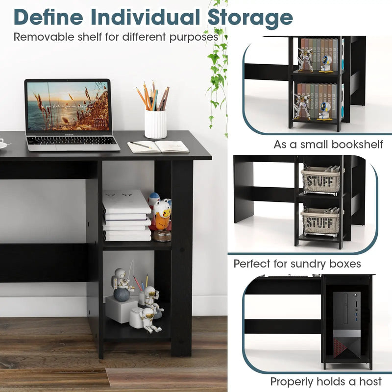 Modern L-Shaped Computer Desk with Shelves-Black by DirectDeals