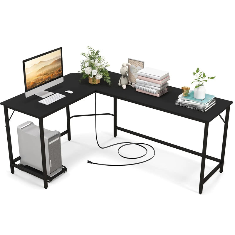 L-Shaped Computer Desk with CPU Stand Power Outlets and USB Ports by DirectDeals