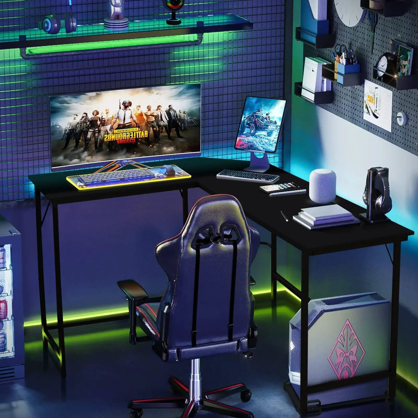 L-Shaped Computer Desk with CPU Stand Power Outlets and USB Ports by DirectDeals
