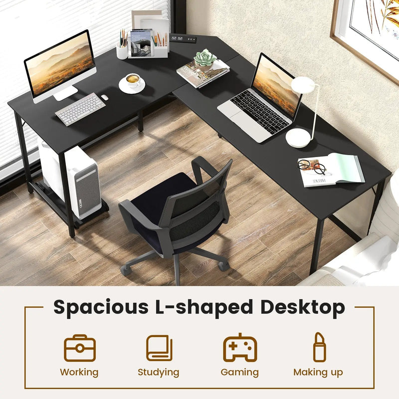 L-Shaped Computer Desk with CPU Stand Power Outlets and USB Ports by DirectDeals