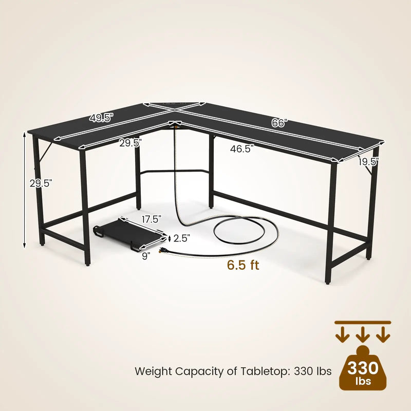 L-Shaped Computer Desk with CPU Stand Power Outlets and USB Ports by DirectDeals