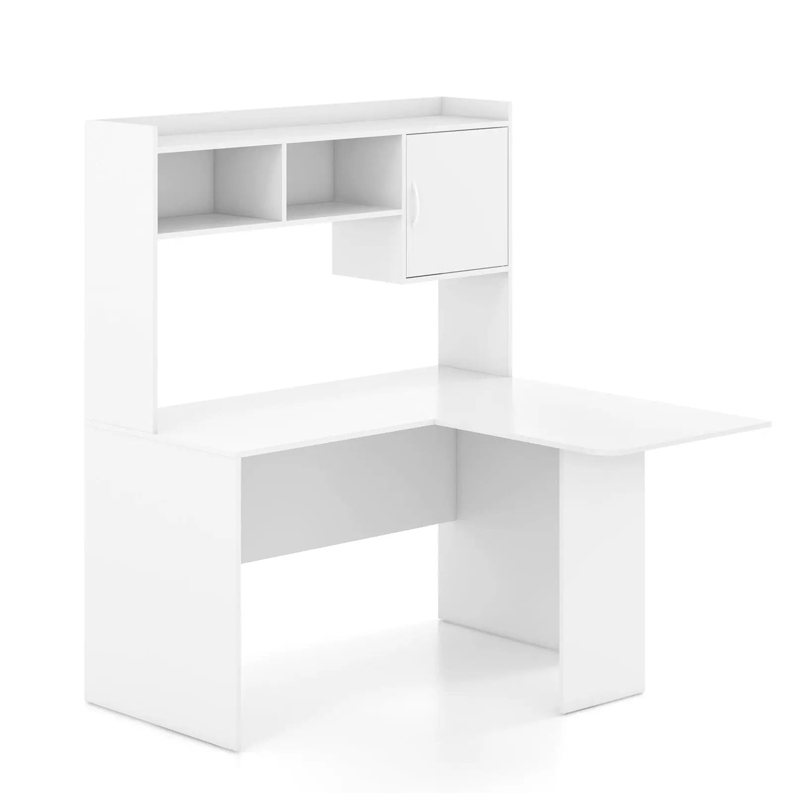 L-Shaped Desk Corner Computer Desk with Open Storage Hutch and Cabinet-White by DirectDeals