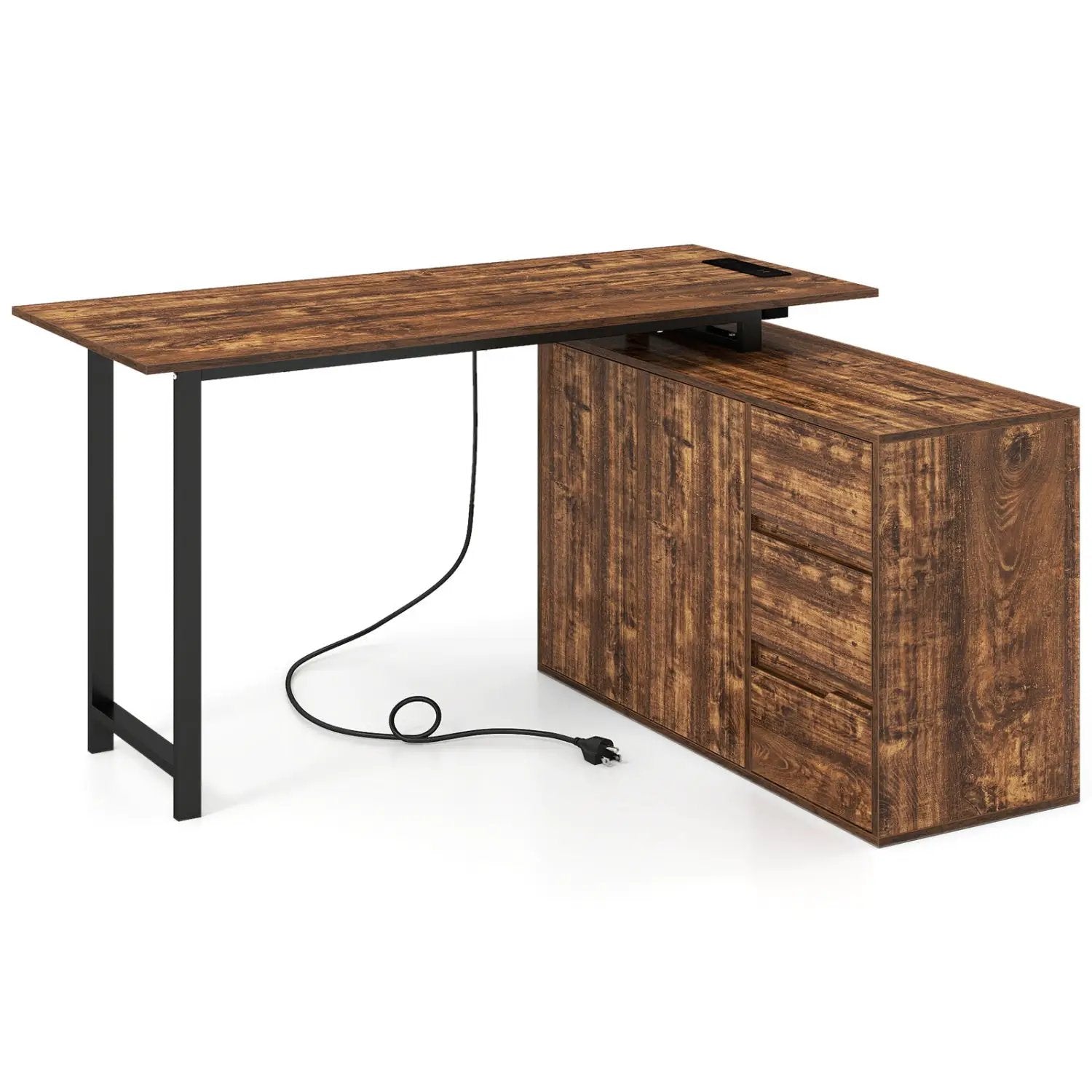 L-Shaped Desk with File Cabinet and Power Outlet Reversible Corner Computer Desk by DirectDeals