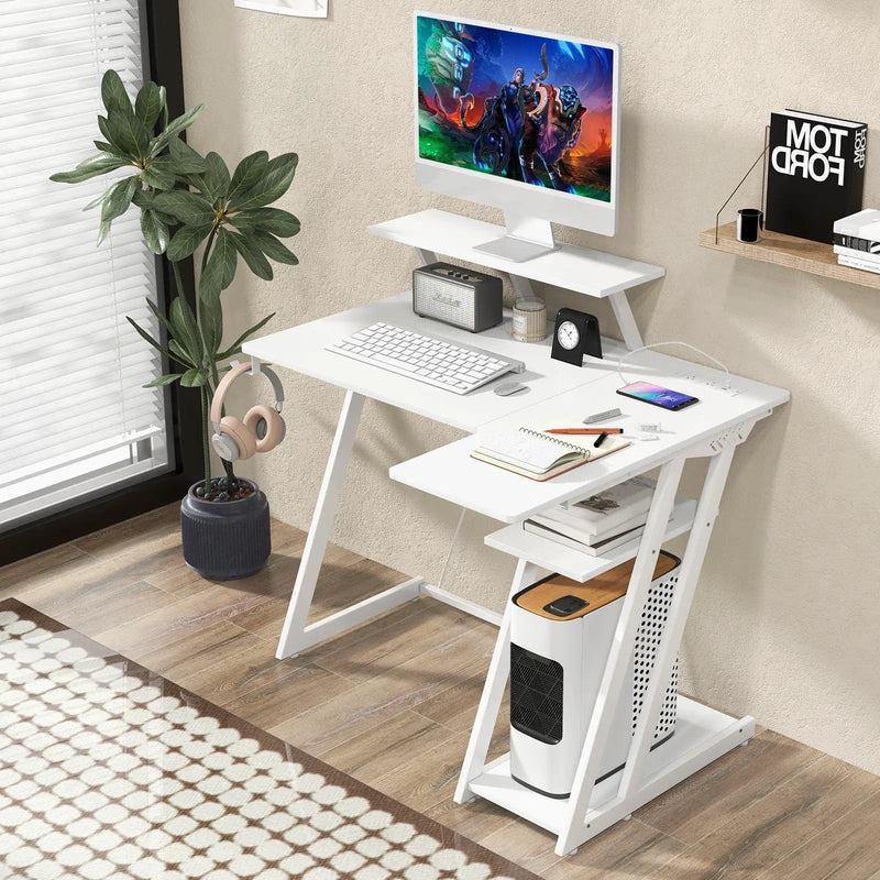 L Shaped Gaming Desk with Outlets and USB Ports by DirectDeals