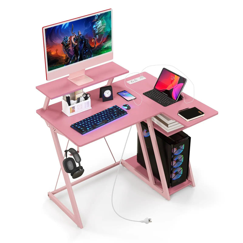 L Shaped Gaming Desk with Outlets and USB Ports by DirectDeals