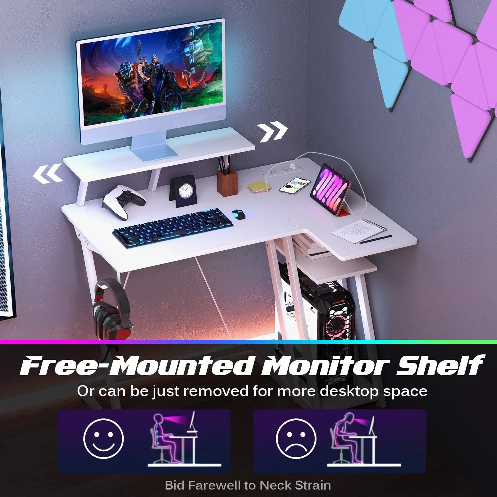 L Shaped Gaming Desk with Outlets and USB Ports by DirectDeals