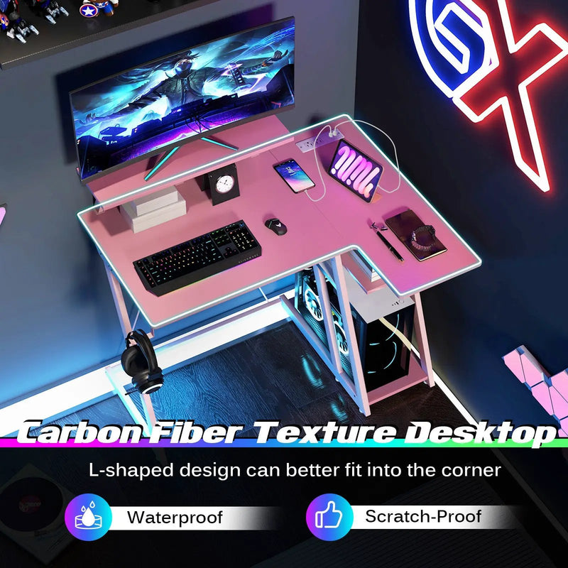 L Shaped Gaming Desk with Outlets and USB Ports by DirectDeals