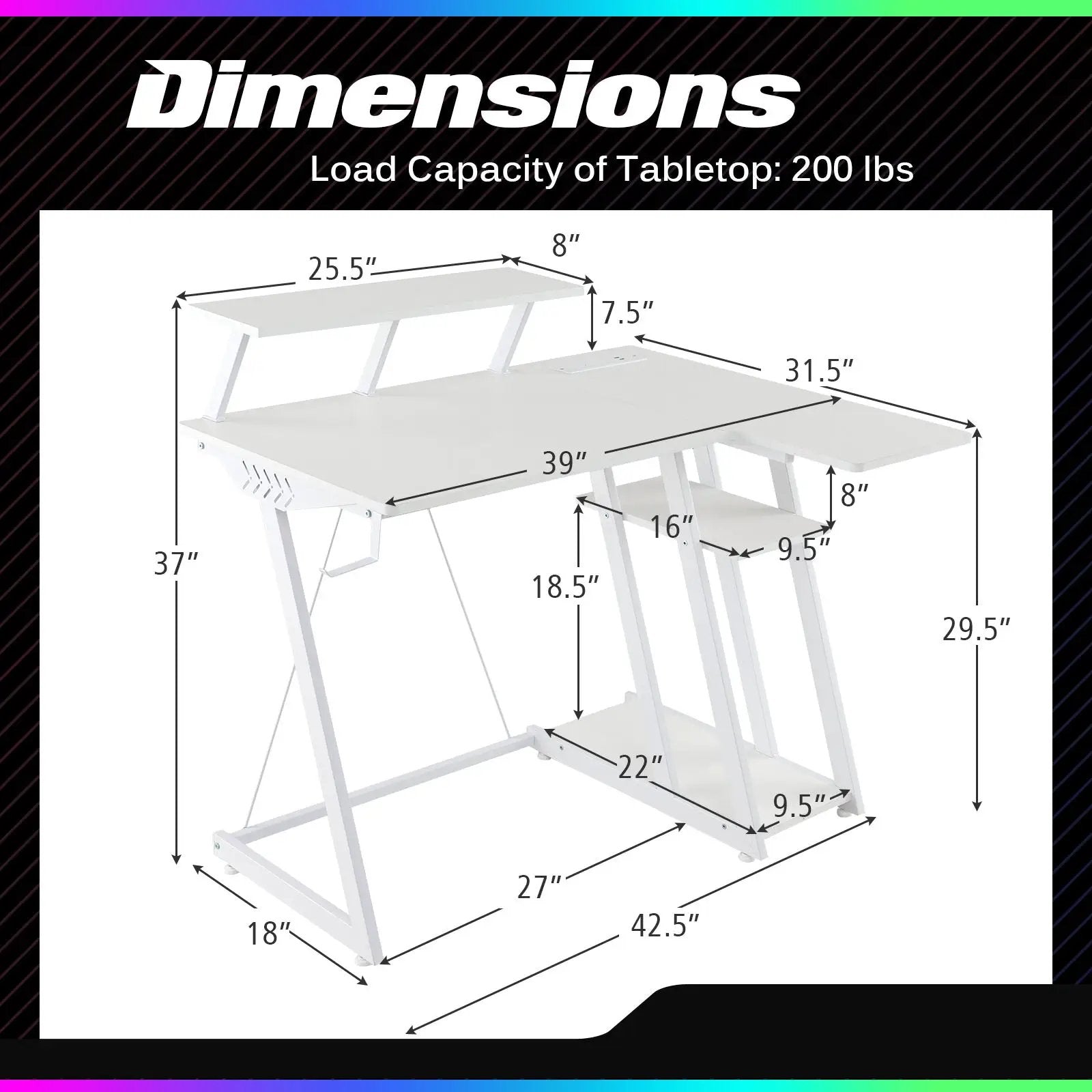 L Shaped Gaming Desk with Outlets and USB Ports by DirectDeals