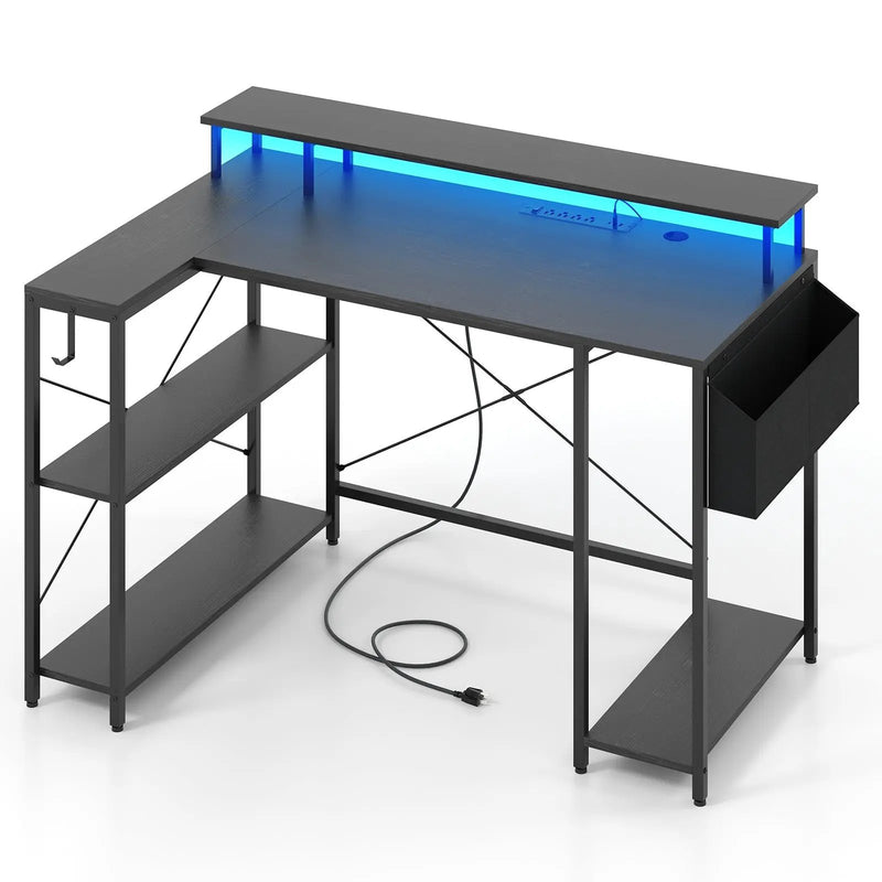 L-Shaped Gaming Desk with LED Lights and Power Outlets by DirectDeals