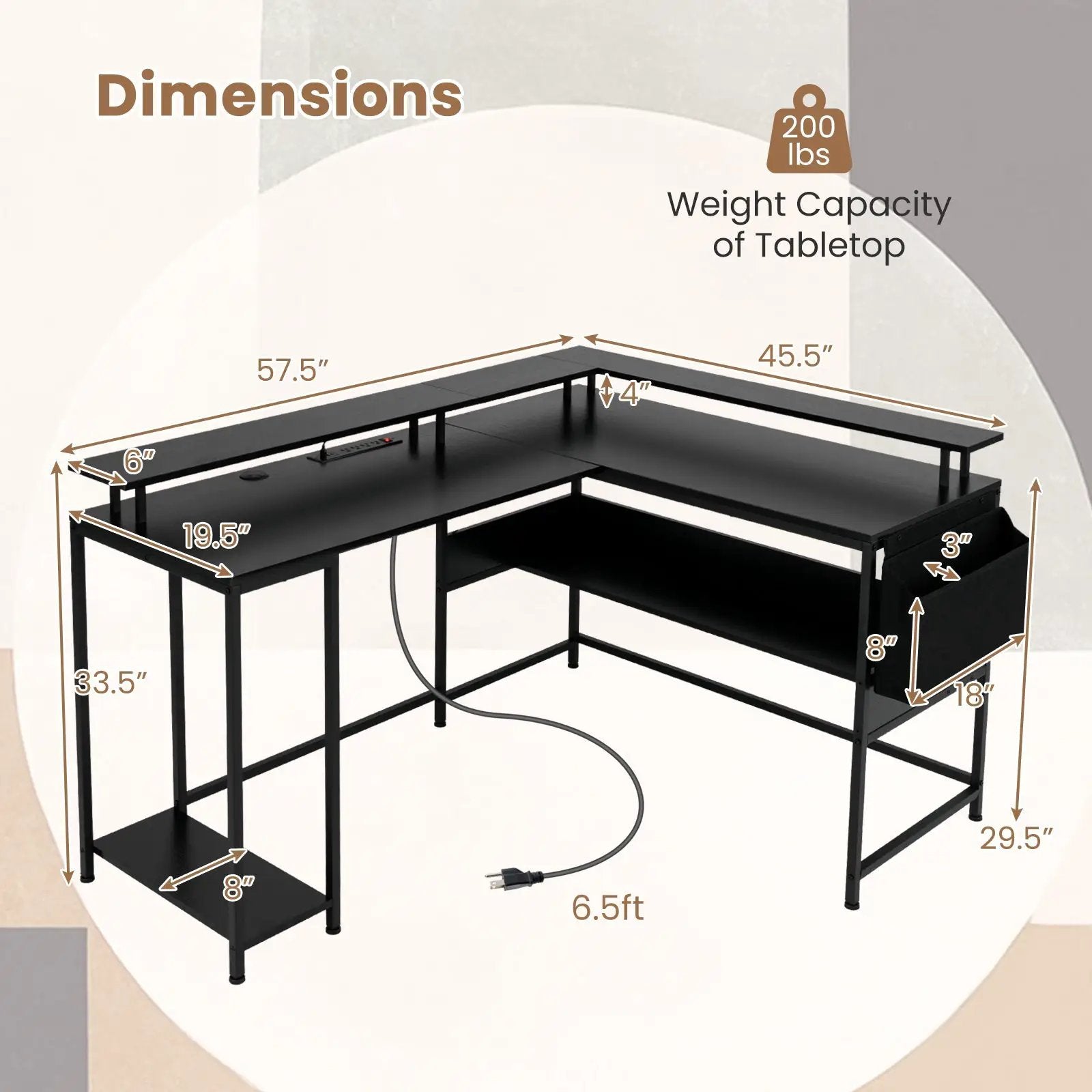 L-Shaped Gaming Desk with LED Lights and Power Outlets Home Office Computer Desk by DirectDeals