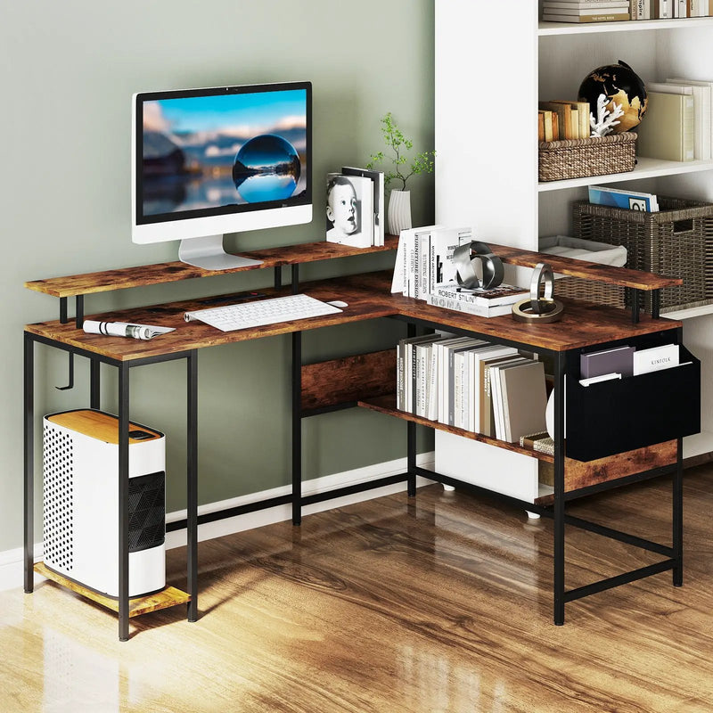 L-Shaped Gaming Desk with LED Lights and Power Outlets Home Office Computer Desk by DirectDeals
