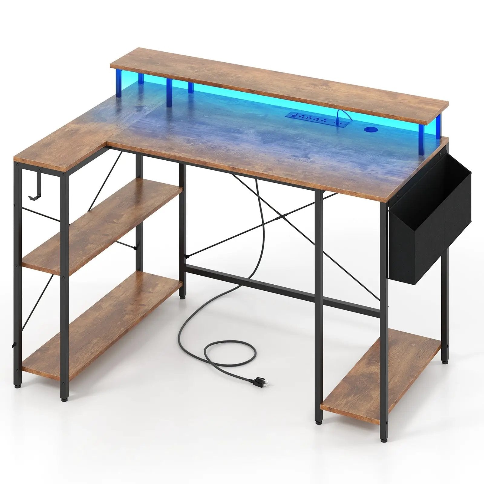 L-Shaped Gaming Desk with LED Lights and Power Outlets by DirectDeals