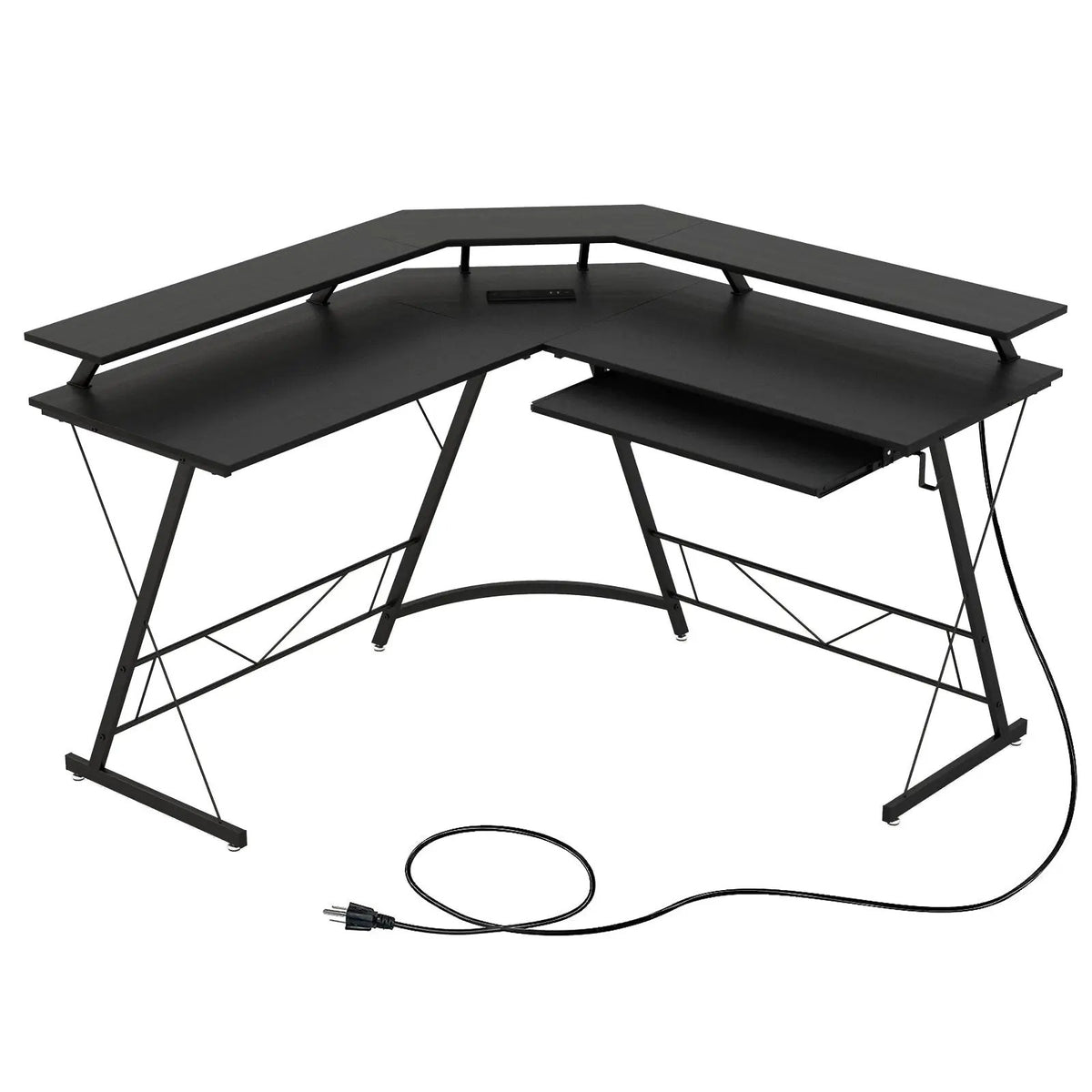 L-shaped Computer Desk with Power Outlet and Monitor Stand by DirectDeals