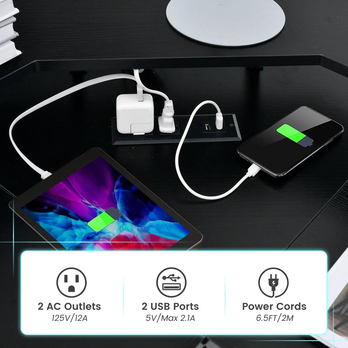 L-shaped Computer Desk with Power Outlet and Monitor Stand by DirectDeals