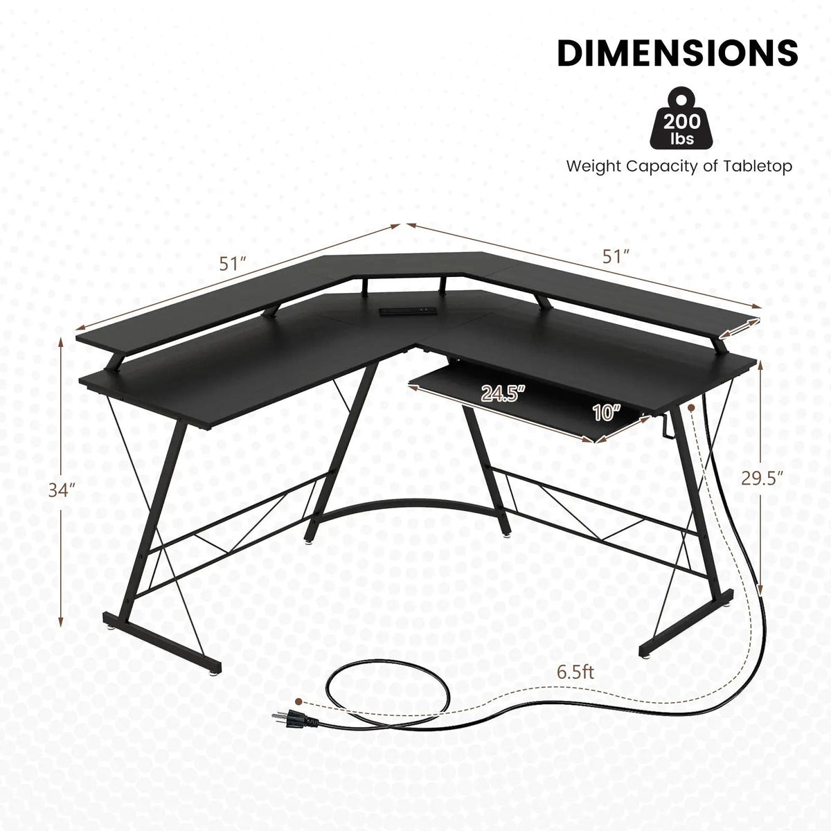 L-shaped Computer Desk with Power Outlet and Monitor Stand by DirectDeals