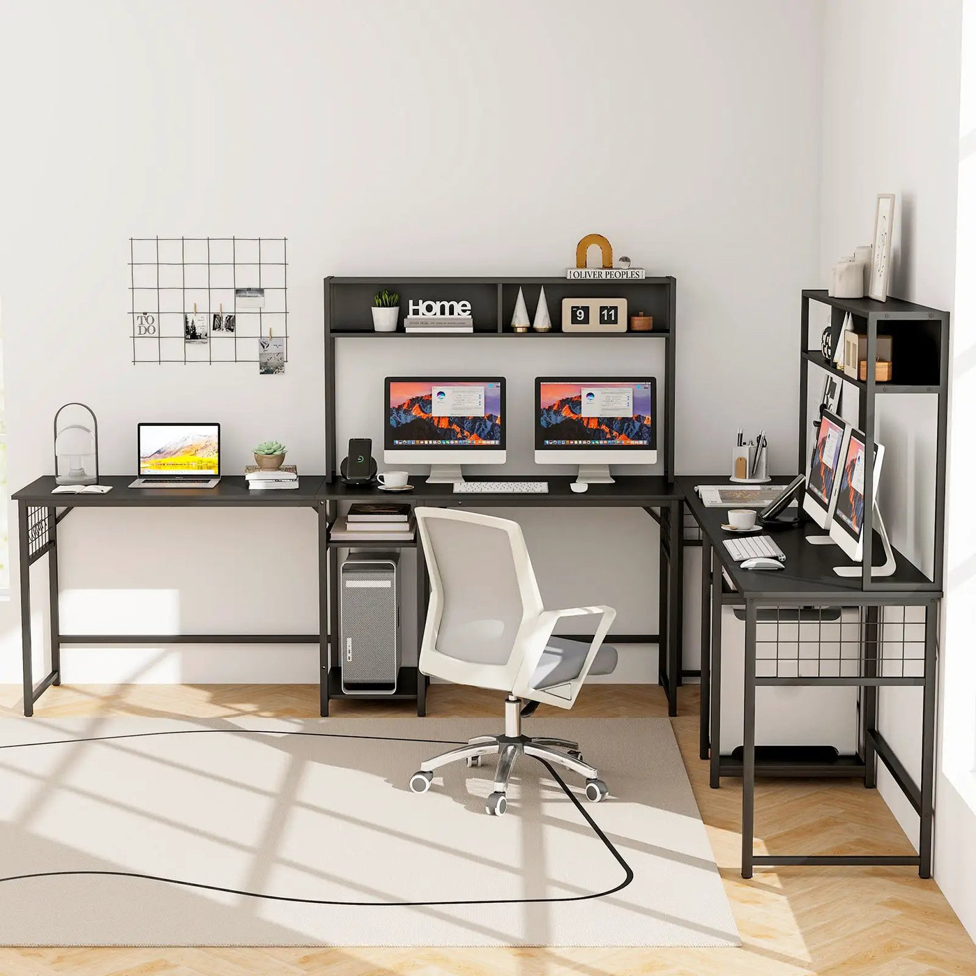 L-shaped Desk with Power Outlet Hutch by DirectDeals