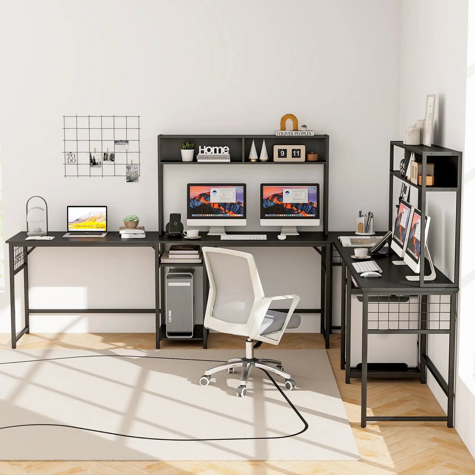 L-shaped Desk with Power Outlet Hutch by DirectDeals