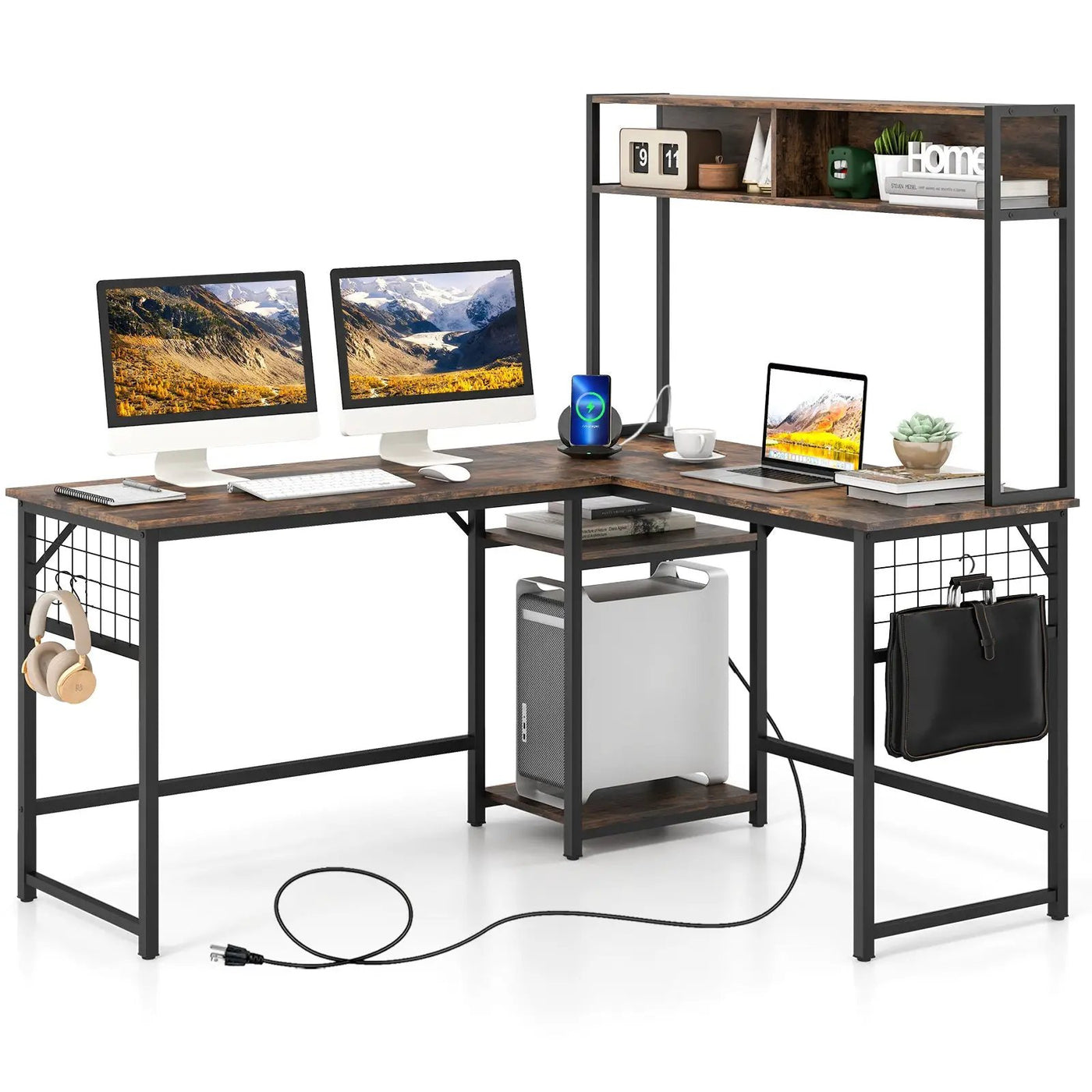 L-shaped Desk with Power Outlet Hutch by DirectDeals