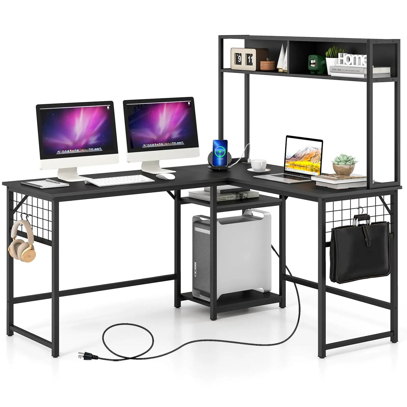 L-shaped Desk with Power Outlet Hutch by DirectDeals