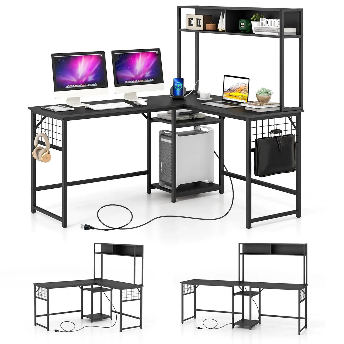 L-shaped Desk with Power Outlet Hutch by DirectDeals