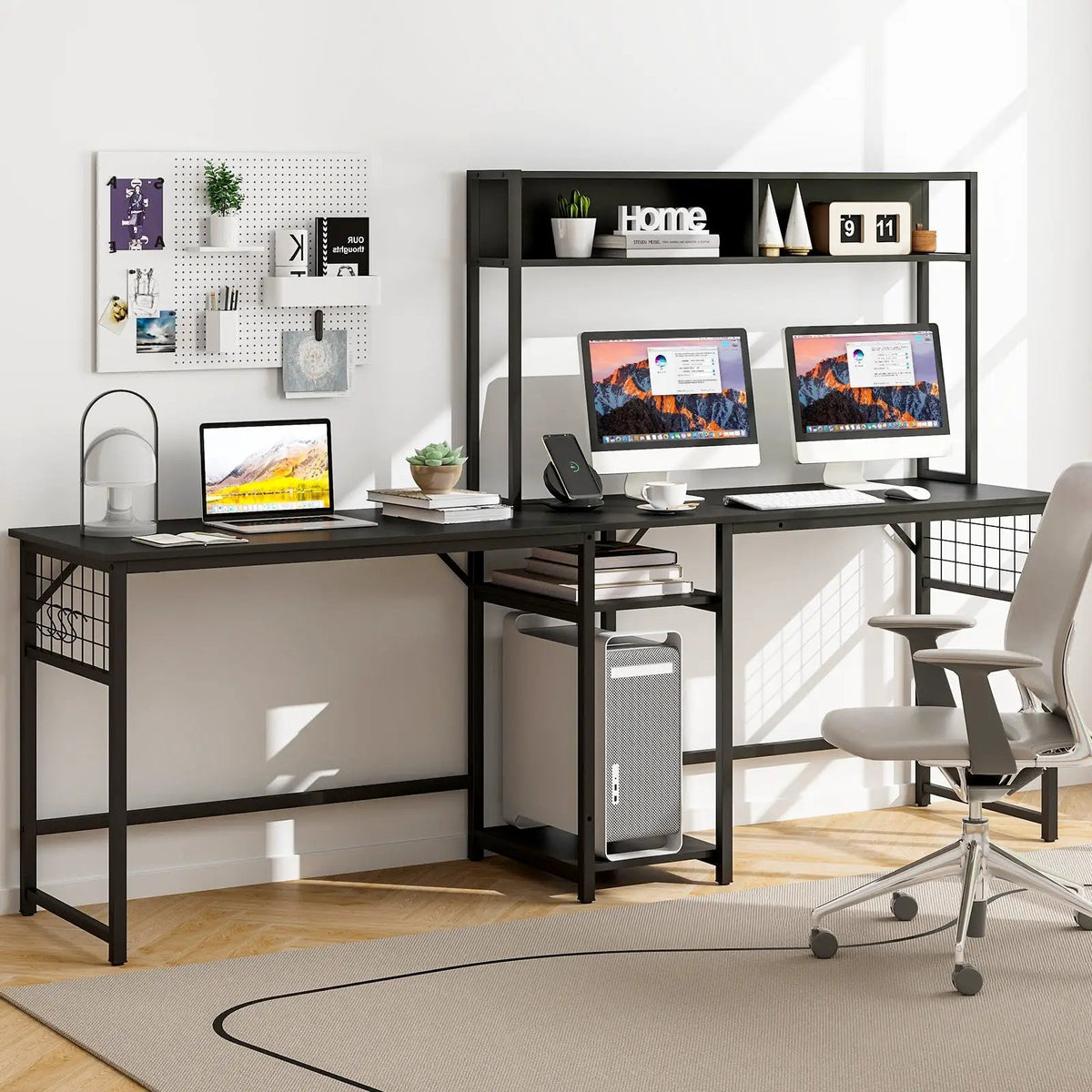 L-shaped Desk with Power Outlet Hutch by DirectDeals