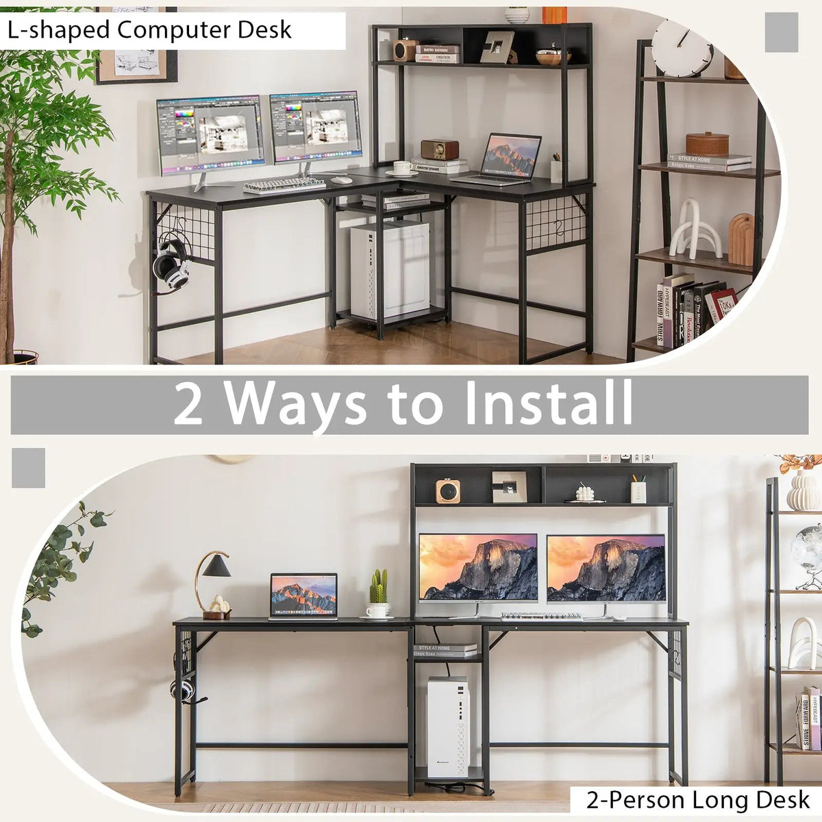 L-shaped Desk with Power Outlet Hutch by DirectDeals