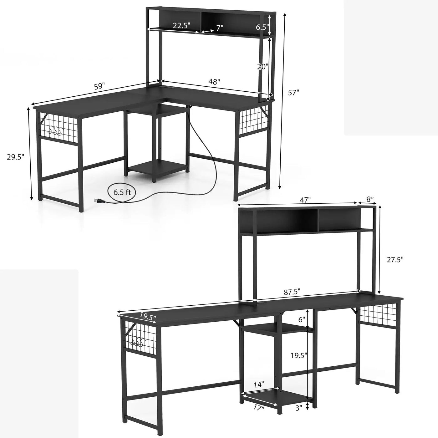 L-shaped Desk with Power Outlet Hutch by DirectDeals