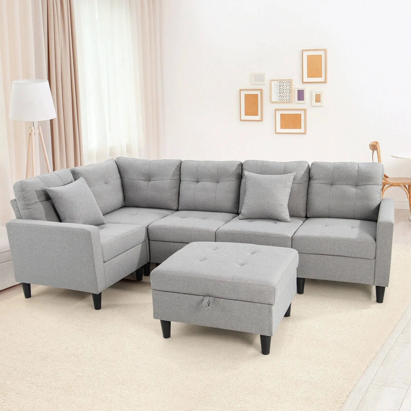 L-shaped Sectional Corner Sofa Set with Storage Ottoman by DirectDeals