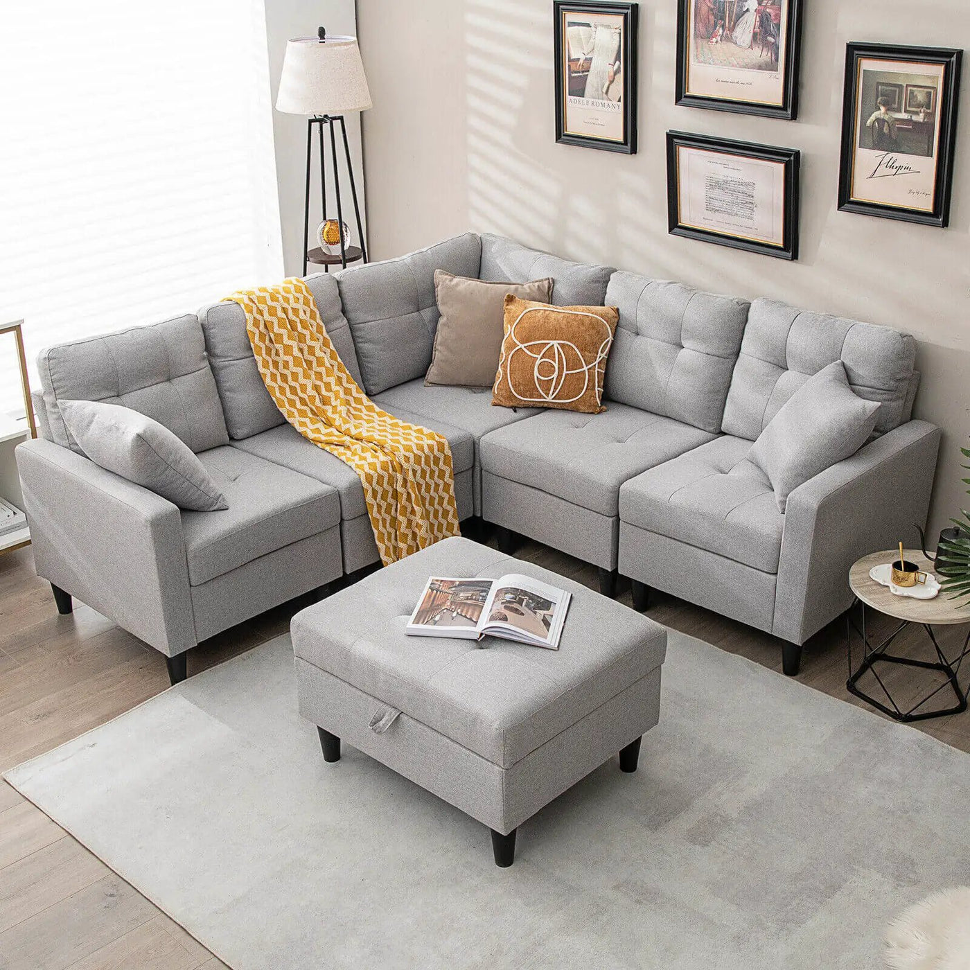 L-shaped Sectional Corner Sofa Set with Storage Ottoman by DirectDeals