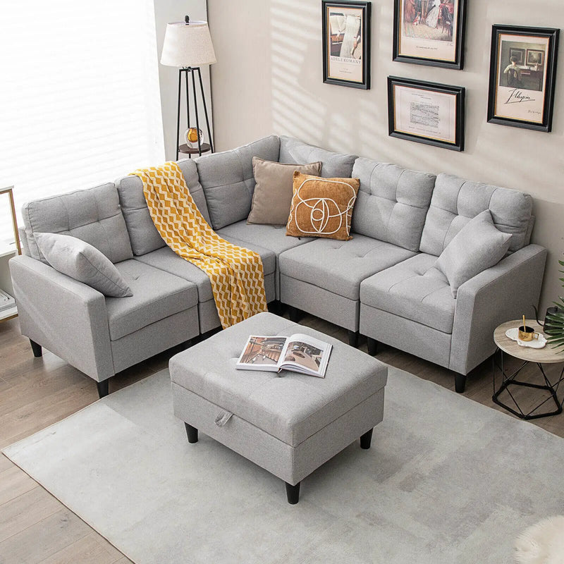 L-shaped Sectional Corner Sofa Set with Storage Ottoman by DirectDeals