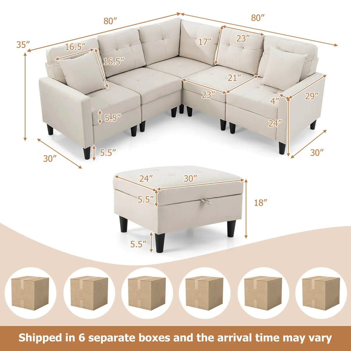 L-shaped Sectional Corner Sofa Set with Storage Ottoman by DirectDeals