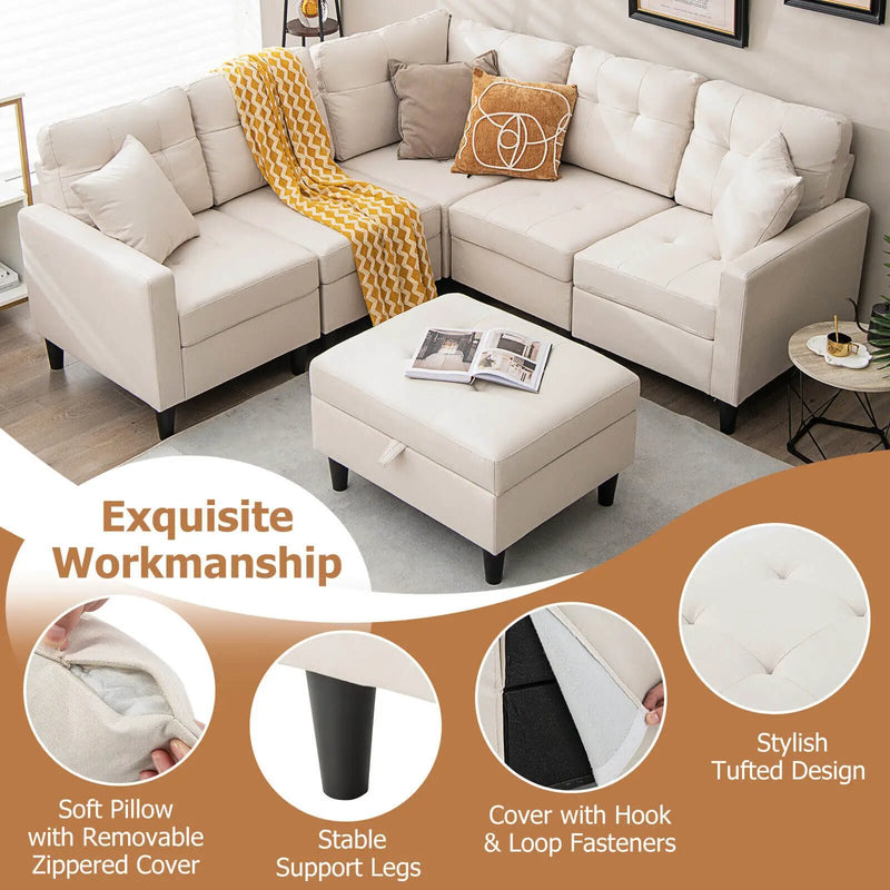 L-shaped Sectional Corner Sofa Set with Storage Ottoman by DirectDeals
