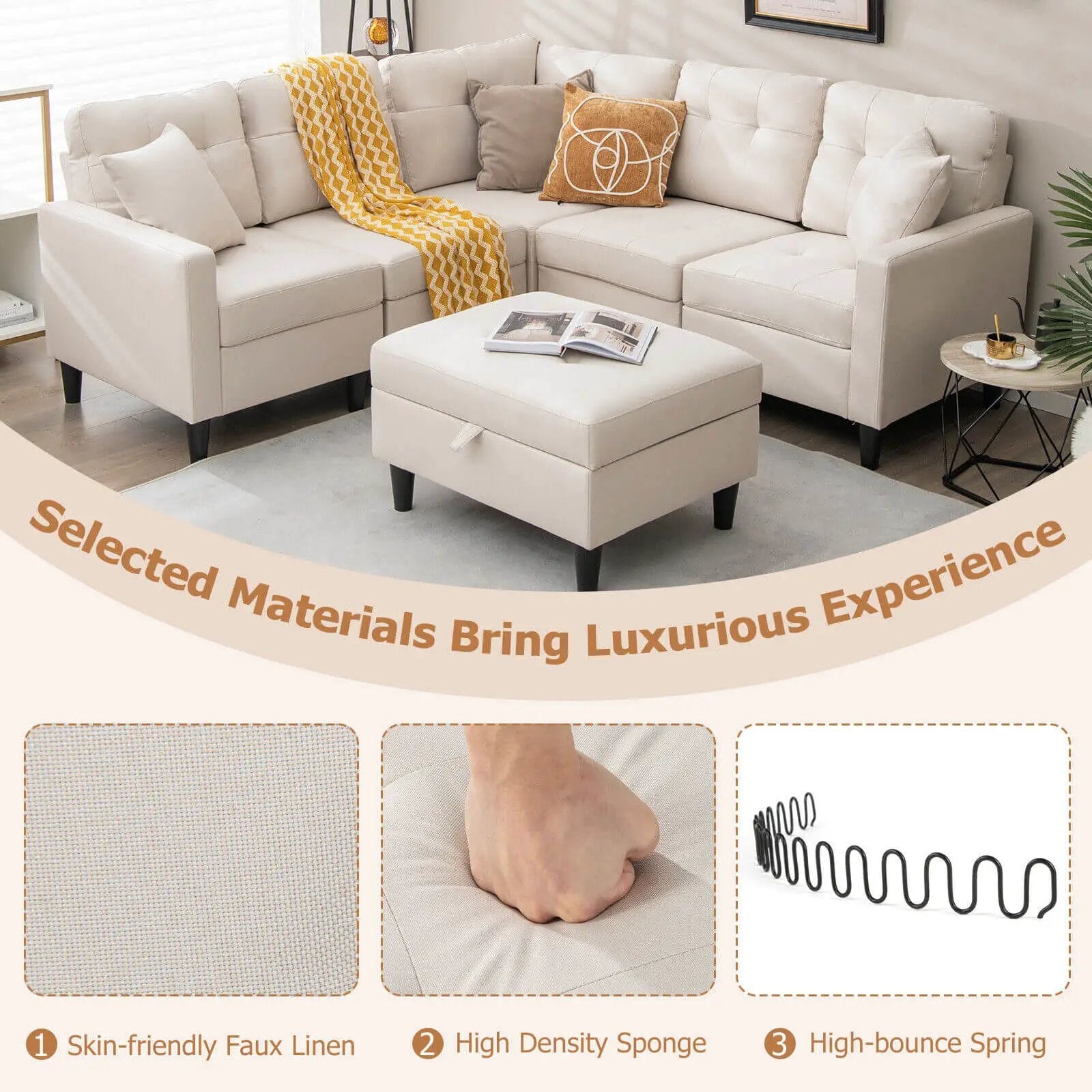 L-shaped Sectional Corner Sofa Set with Storage Ottoman by DirectDeals