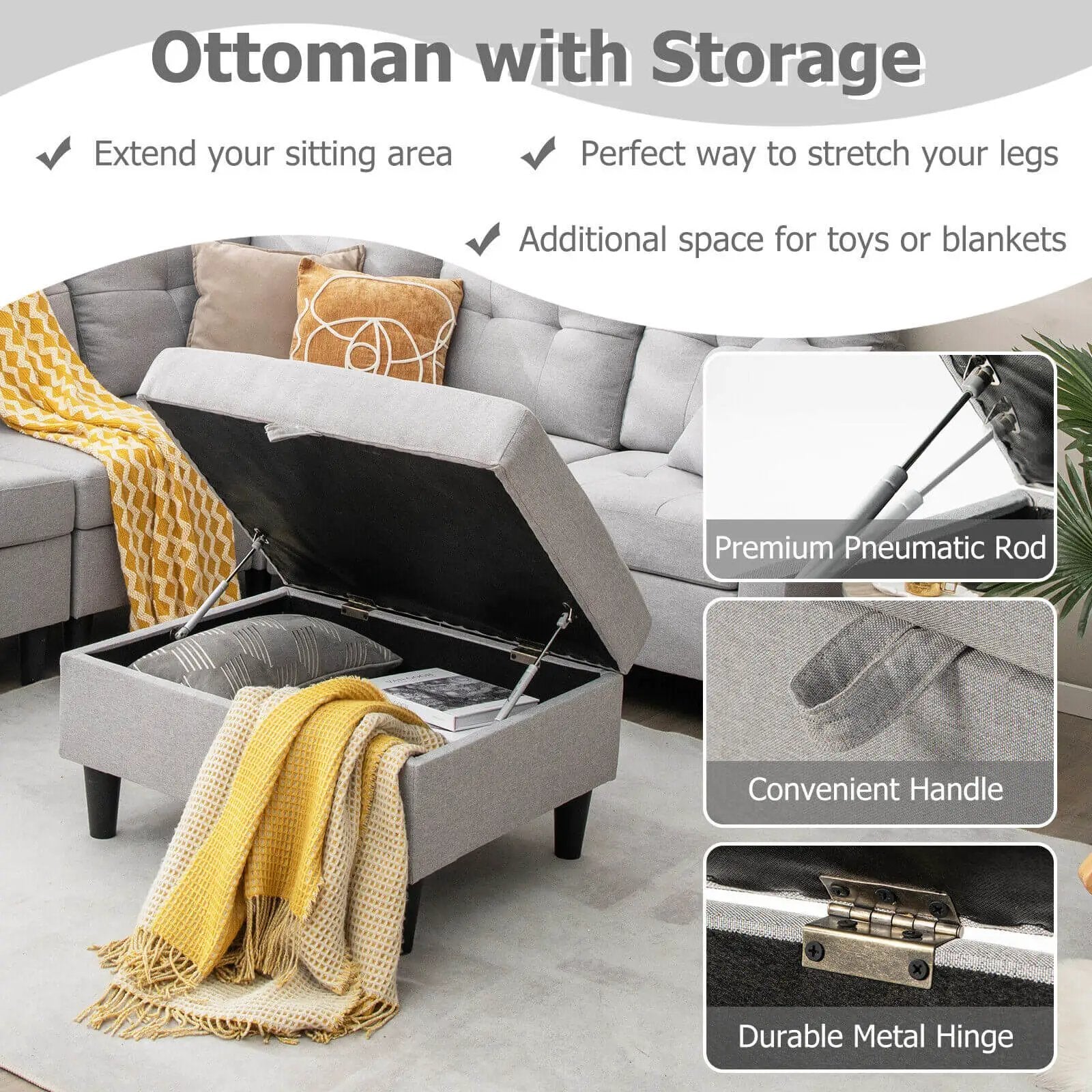 L-shaped Sectional Corner Sofa Set with Storage Ottoman by DirectDeals
