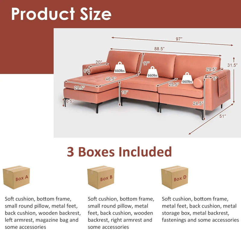 3-Seat L-Shaped Sectional Sofa with USB Ports & Storage by DirectDeals