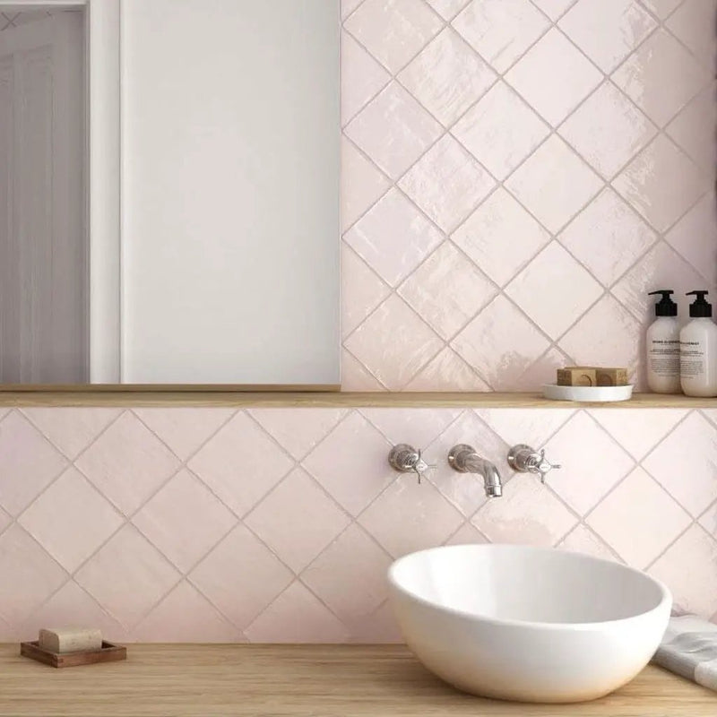 Chateau Soft Pink 5x5 Glossy Ceramic Square Tile (57 pack, 10.76 sq ft/case) by Apollo Tile