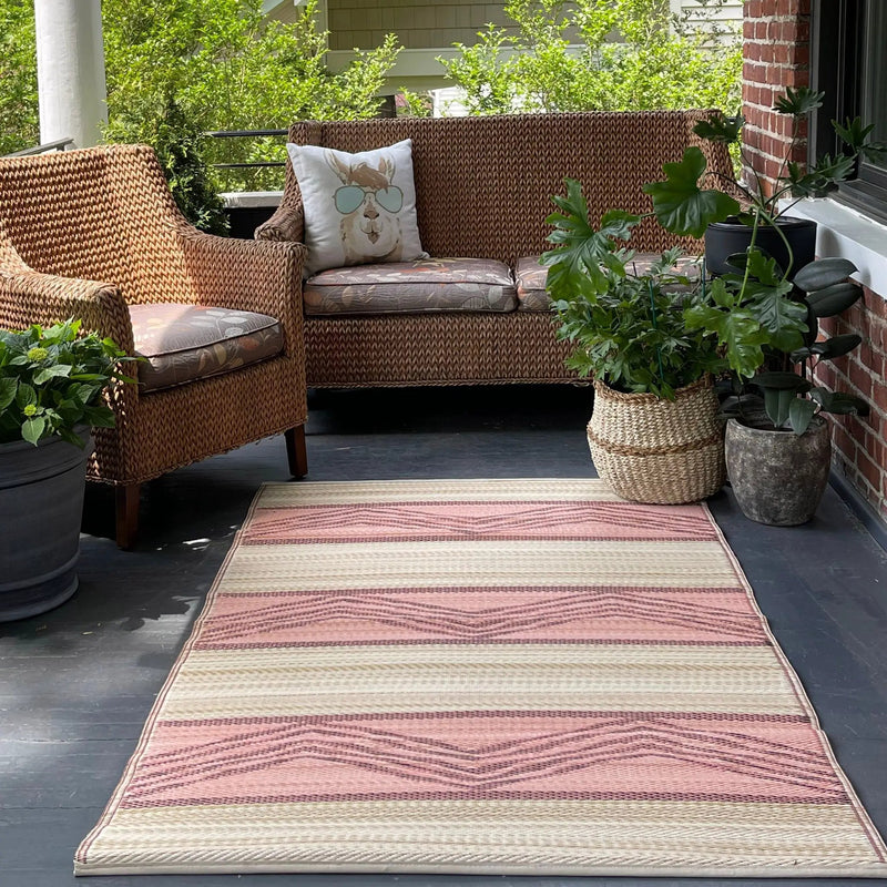 Lagos - Sand & Coral Boho Outdoor Rug for Patio FINAL SALE by Fab Habitat