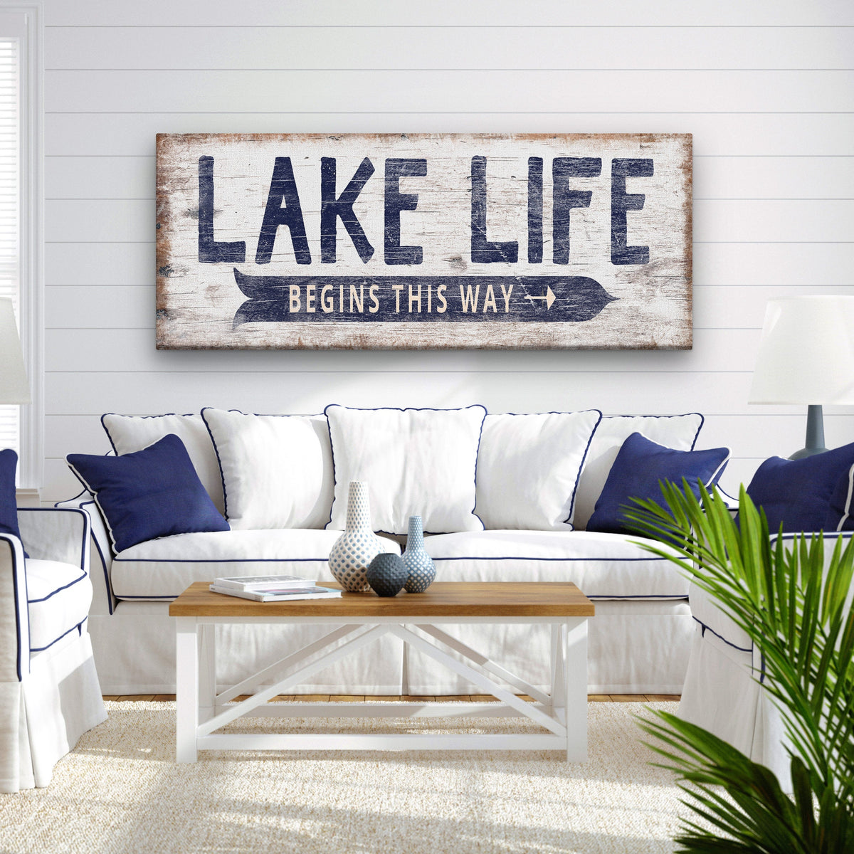 Personalized Lake Life Customizable Sign, installed in a room