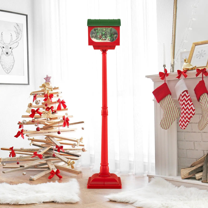 59 Inch Christmas Street Lamp with Sound-Activated Snow Globe Lantern-Red by DirectDeals