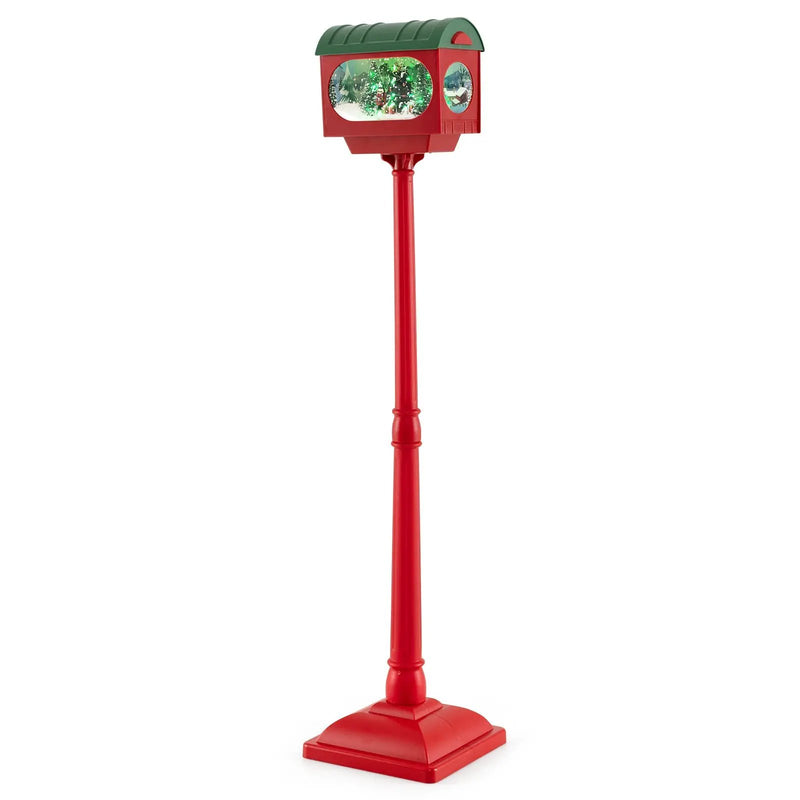 59 Inch Christmas Street Lamp with Sound-Activated Snow Globe Lantern-Red by DirectDeals