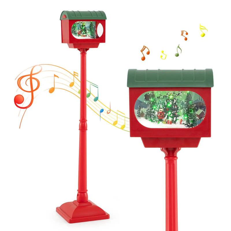 59 Inch Christmas Street Lamp with Sound-Activated Snow Globe Lantern-Red by DirectDeals