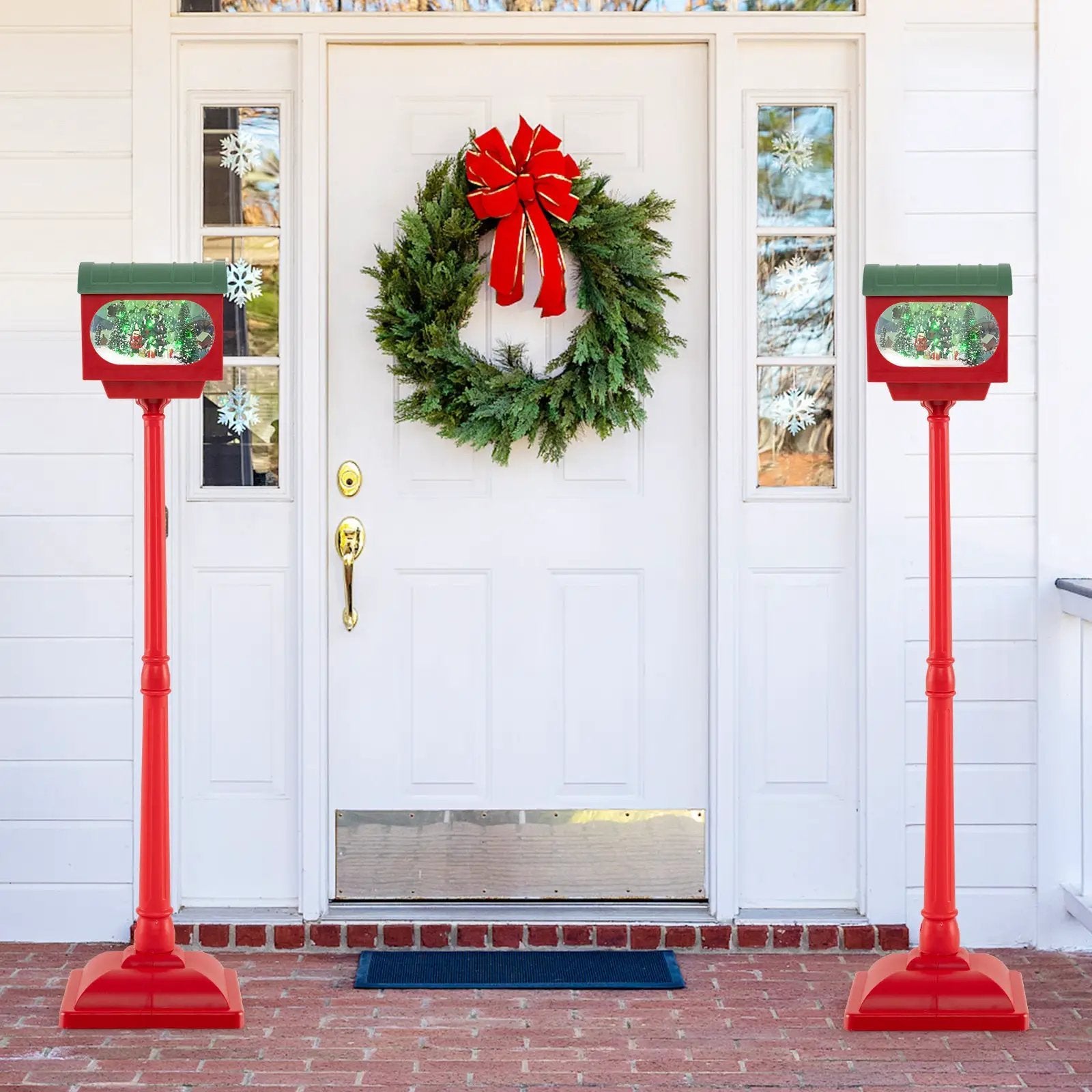59 Inch Christmas Street Lamp with Sound-Activated Snow Globe Lantern-Red by DirectDeals