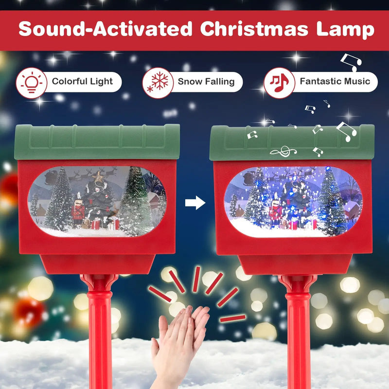 59 Inch Christmas Street Lamp with Sound-Activated Snow Globe Lantern-Red by DirectDeals