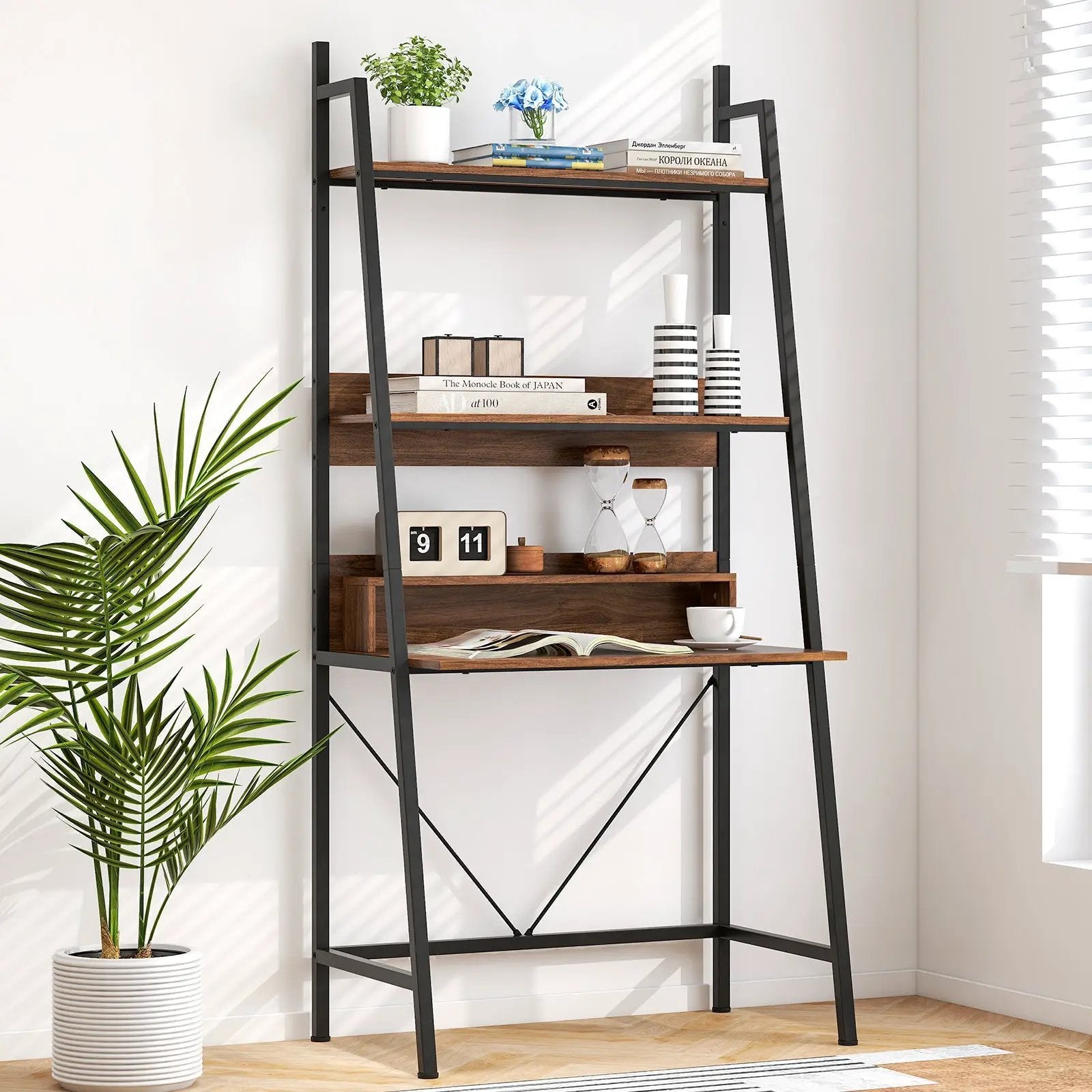 71” High Freestanding Laptop Desk with Open Shelves for Living Room Bedroom Study-Brown by DirectDeals