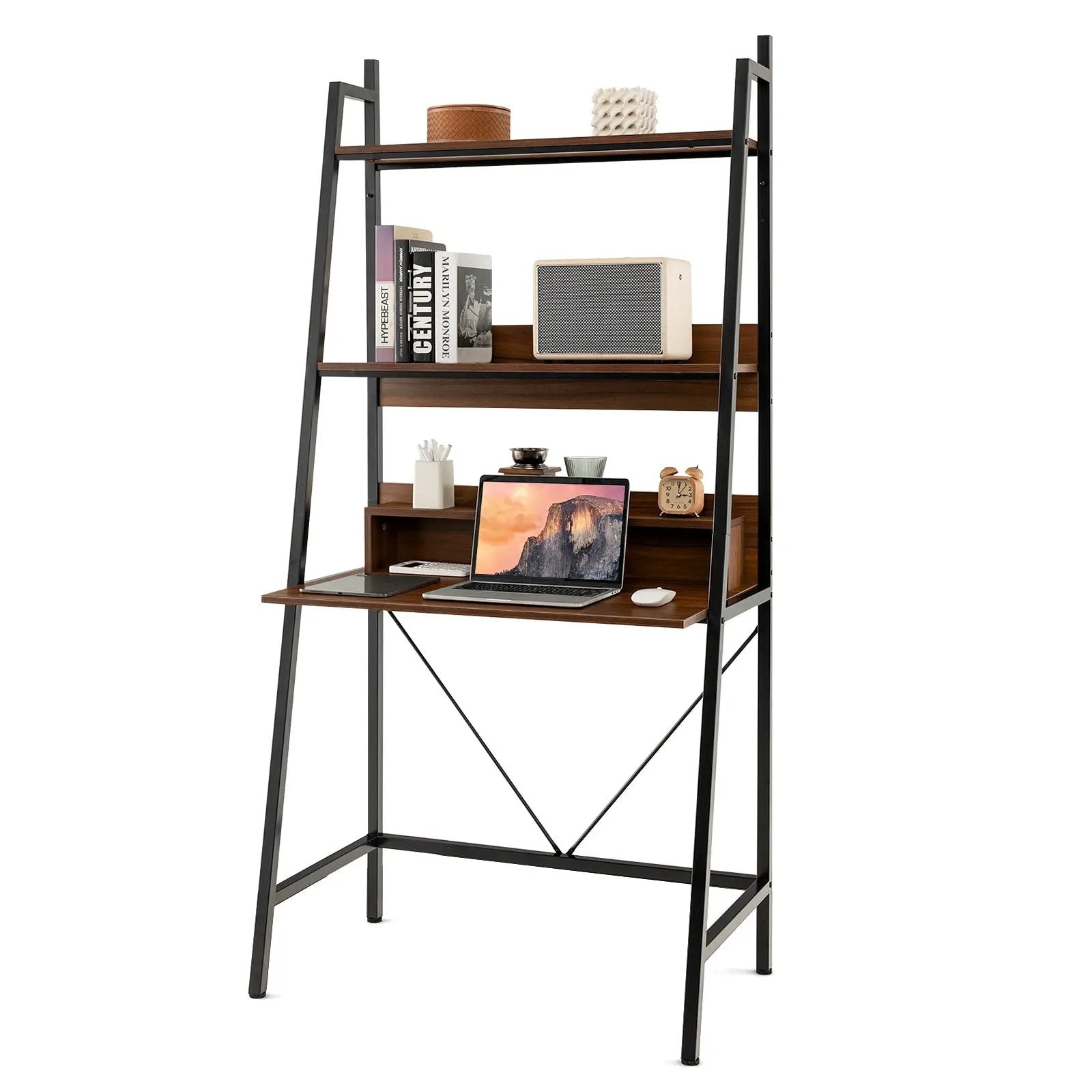 71” High Freestanding Laptop Desk with Open Shelves for Living Room Bedroom Study-Brown by DirectDeals