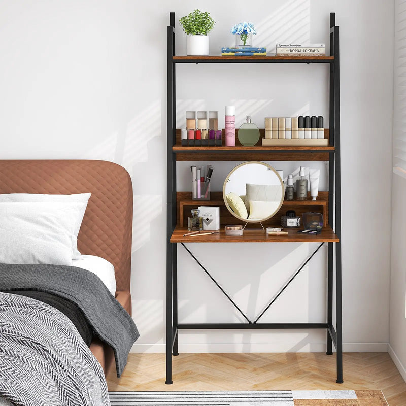 71” High Freestanding Laptop Desk with Open Shelves for Living Room Bedroom Study-Brown by DirectDeals