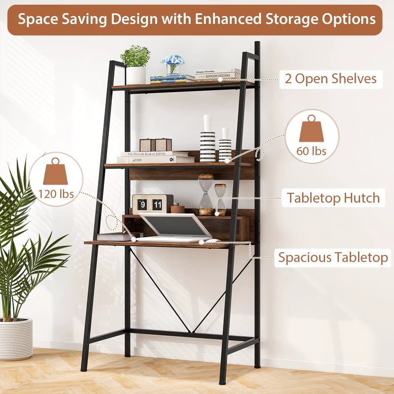 71” High Freestanding Laptop Desk with Open Shelves for Living Room Bedroom Study-Brown by DirectDeals