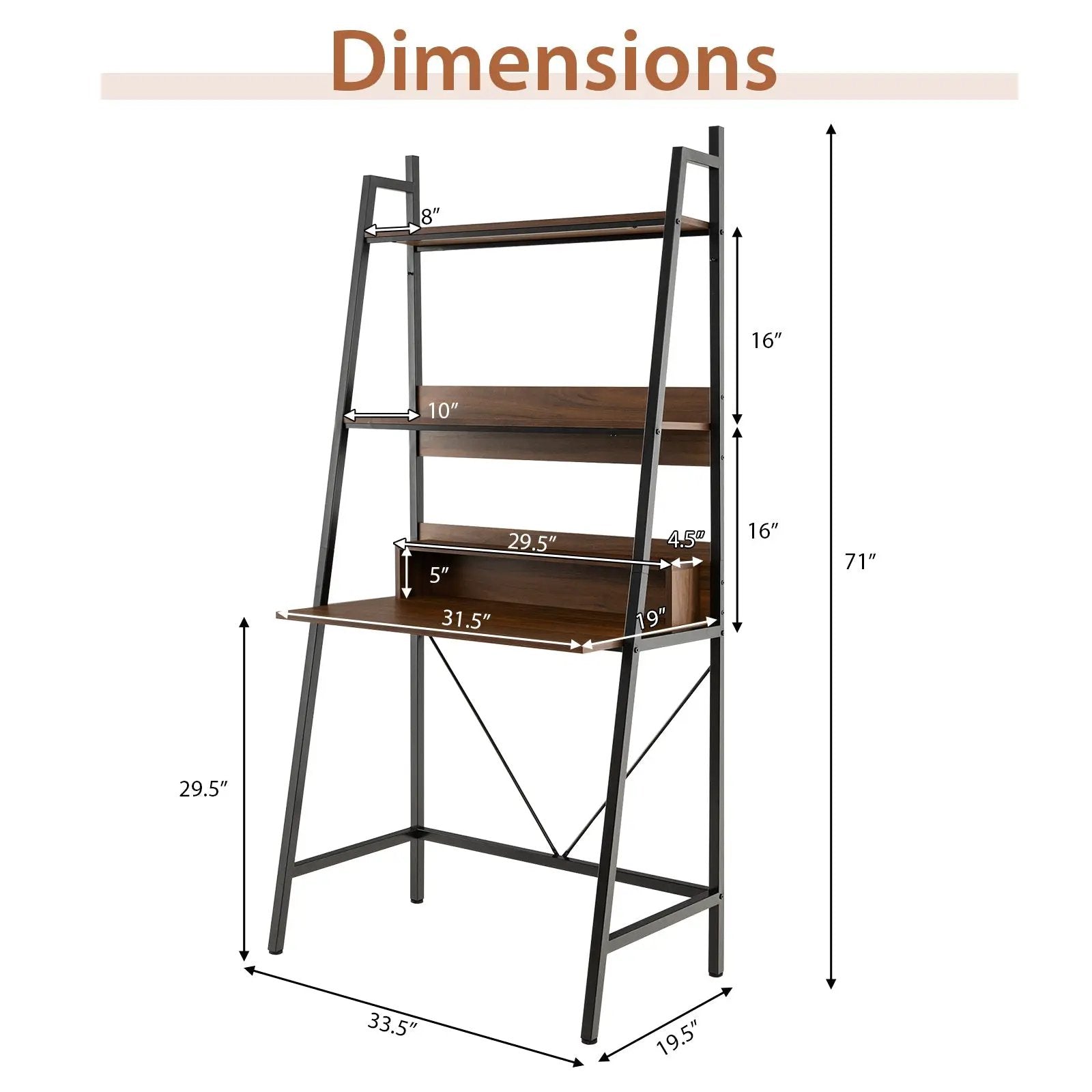 71” High Freestanding Laptop Desk with Open Shelves for Living Room Bedroom Study-Brown by DirectDeals