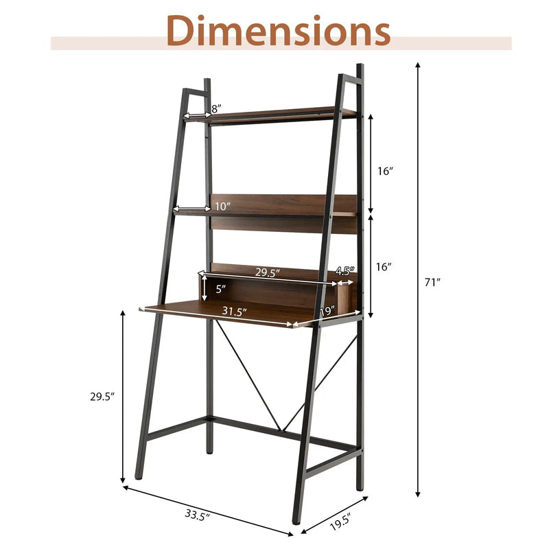 71” High Freestanding Laptop Desk with Open Shelves for Living Room Bedroom Study-Brown by DirectDeals