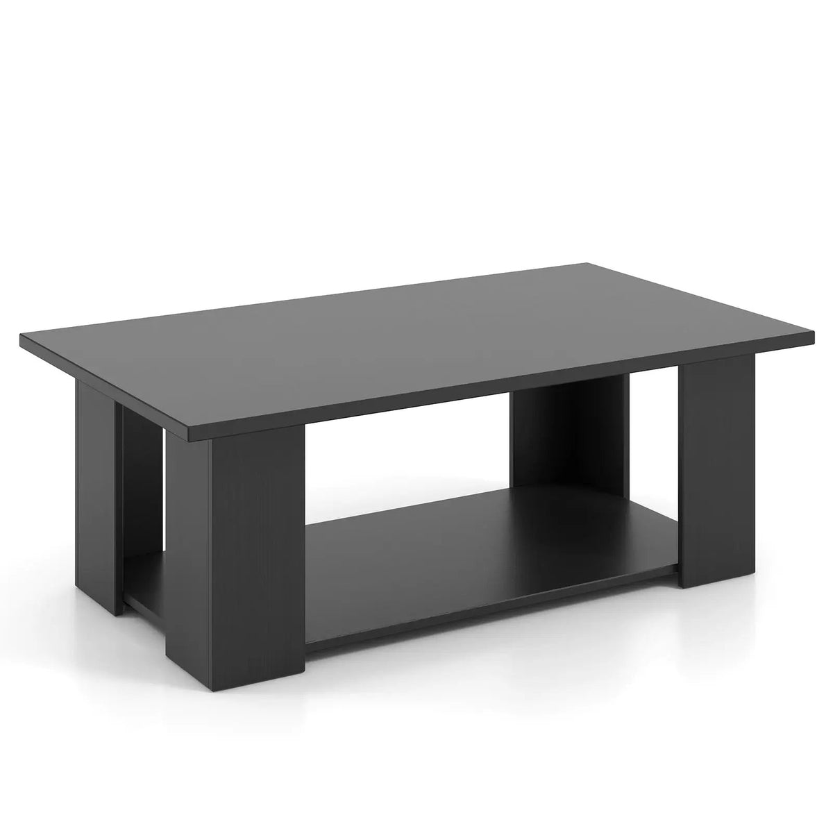 Large 36/41 Inch 2-tier Wooden Modern Coffee Table with Storage Shelf-Black by DirectDeals